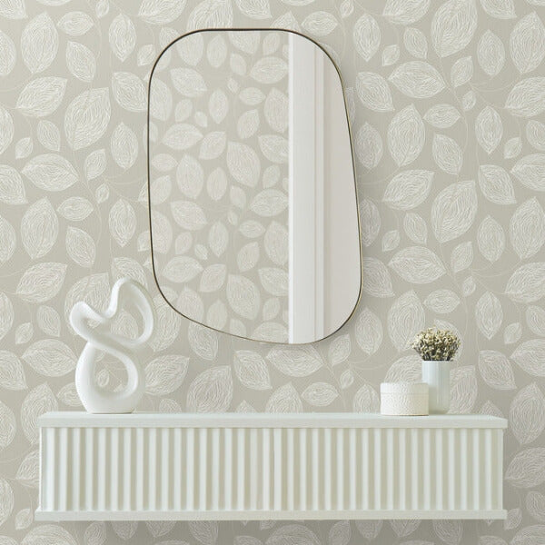 Contoured Leaves Taupe Wallpaper