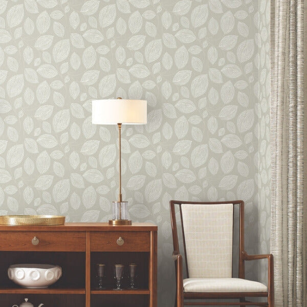 Contoured Leaves Taupe Wallpaper