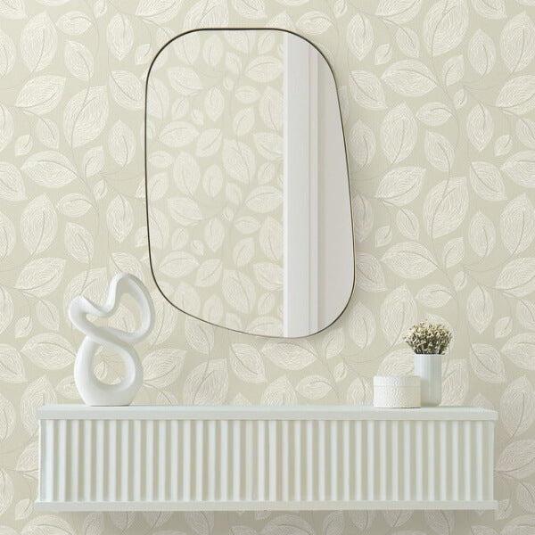 Contoured Leaves Sand Wallpaper