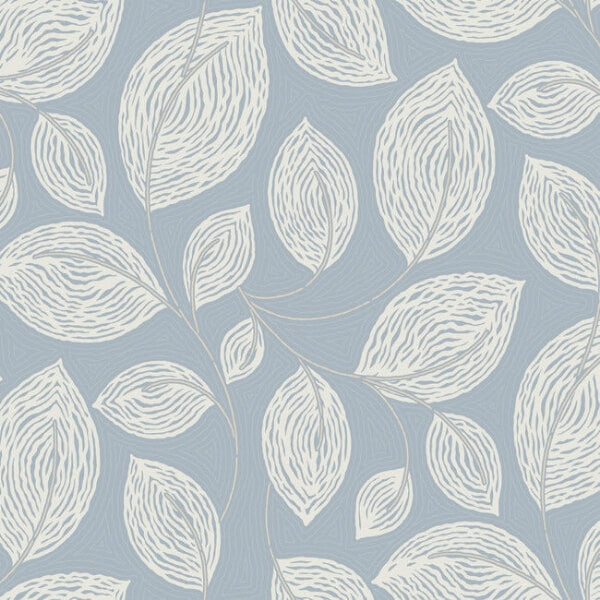 Contoured Leaves Indigo Blue Wallpaper