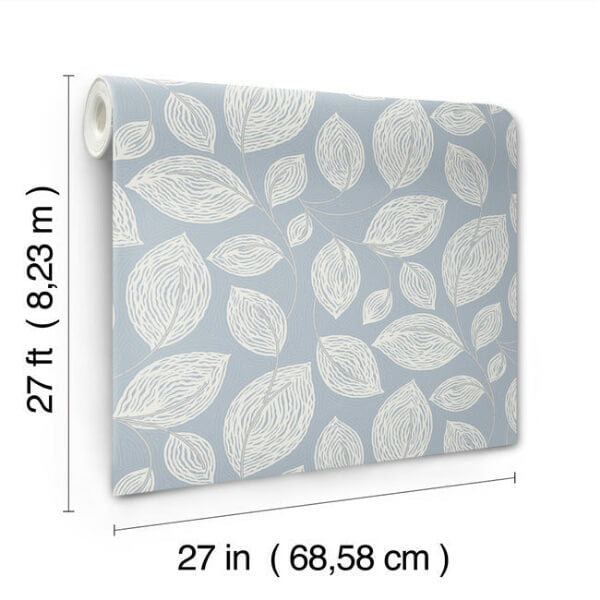 Contoured Leaves Indigo Blue Wallpaper