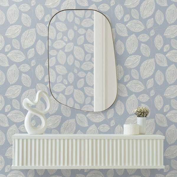 Contoured Leaves Indigo Blue Wallpaper