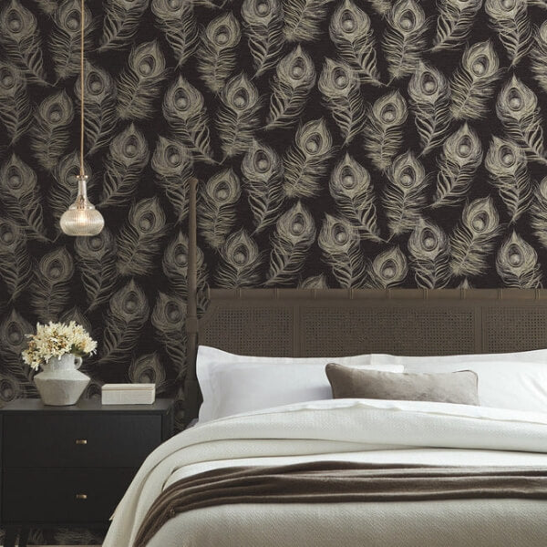 Regal Peacock Black Wallpaper