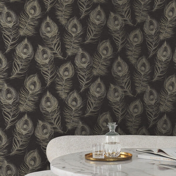 Regal Peacock Black Wallpaper