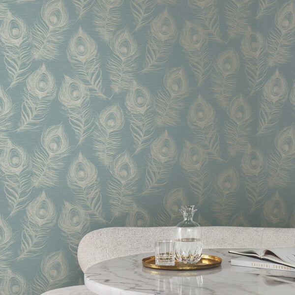 Regal Peacock Dark Teal Wallpaper
