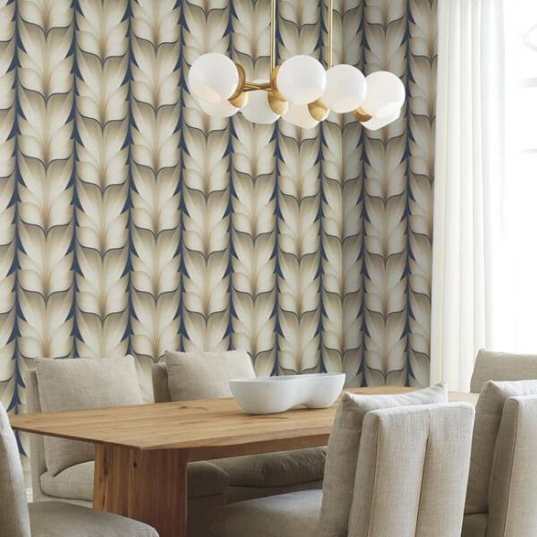 Lotus Light Stripe Navy Wallpaper