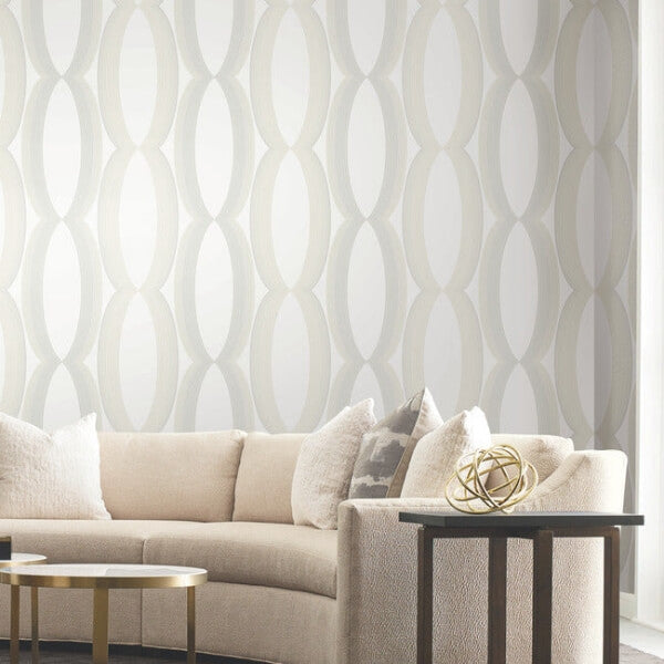 Progression Ogee White Wallpaper
