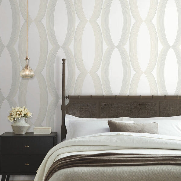 Progression Ogee White Wallpaper