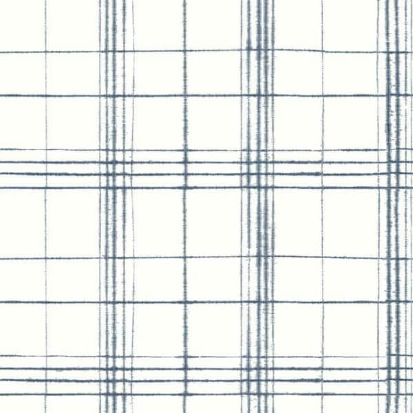Farmhouse Plaid Navy & White Wallpaper