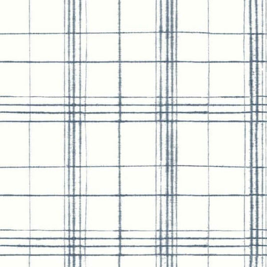 Farmhouse Plaid Navy & White Wallpaper