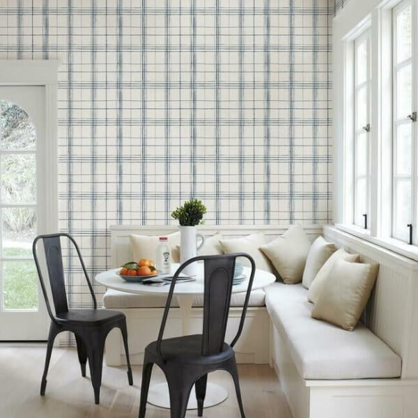 Farmhouse Plaid Navy & White Wallpaper