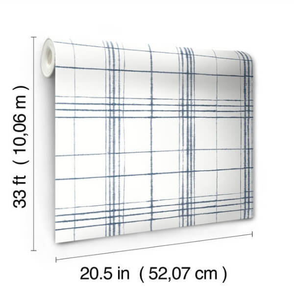 Farmhouse Plaid Navy & White Wallpaper