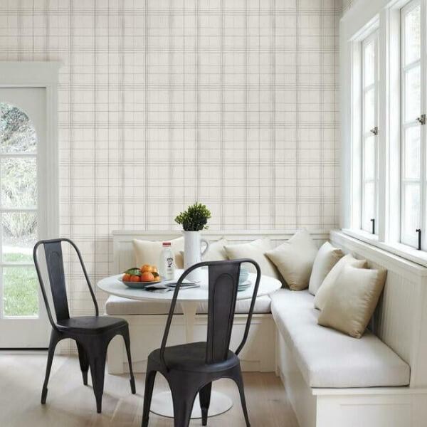 Farmhouse Plaid Linen & White Wallpaper