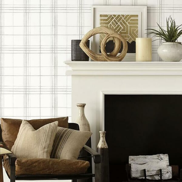 Farmhouse Plaid Linen & White Wallpaper
