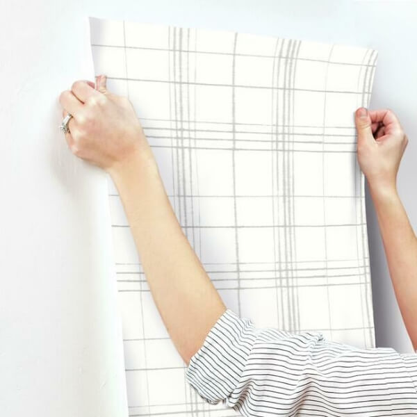 Farmhouse Plaid Linen & White Wallpaper