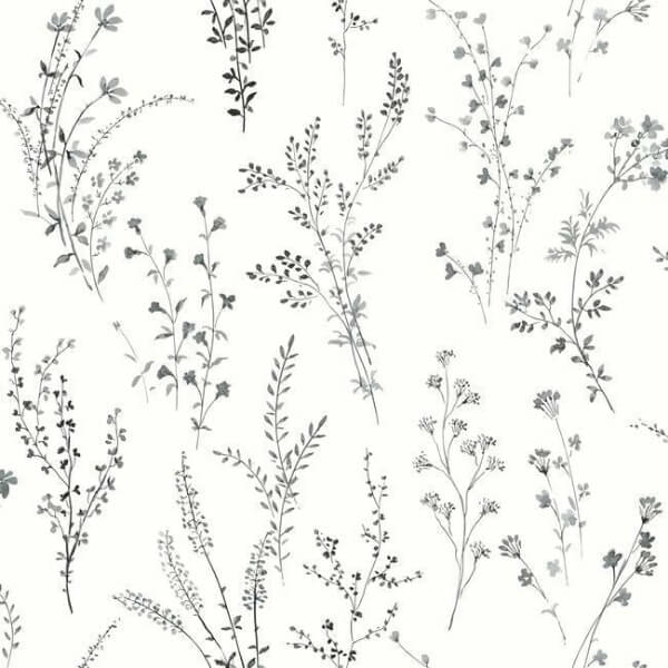 Wildflower Sprigs Black & White Wallpaper