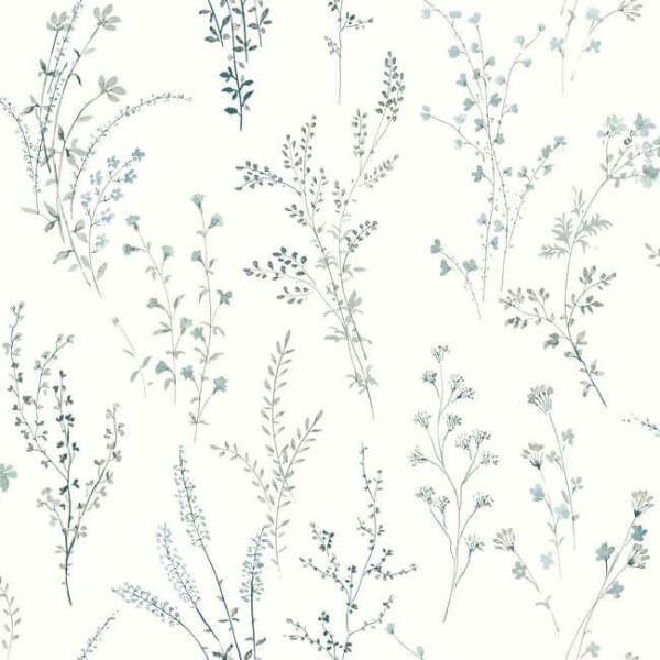 Wildflower Sprigs Blue & Green Wallpaper