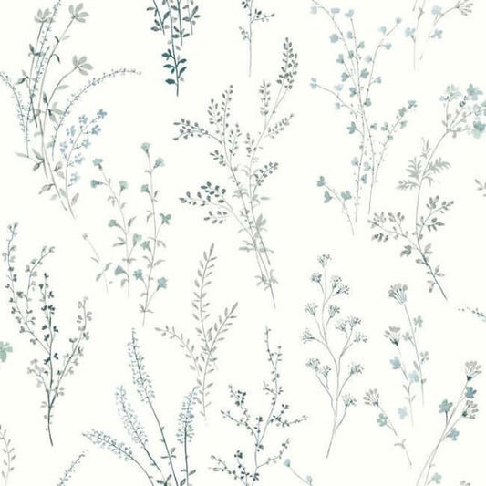 Wildflower Sprigs Blue & Green Wallpaper