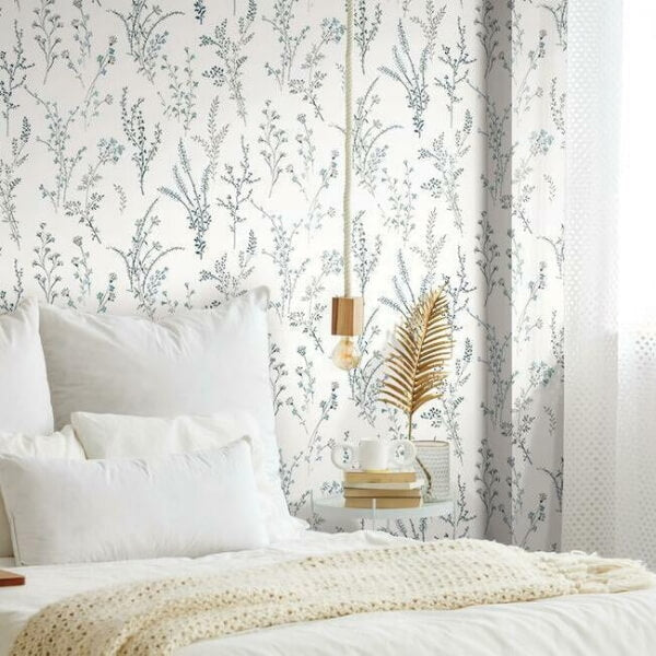 Wildflower Sprigs Blue & Green Wallpaper