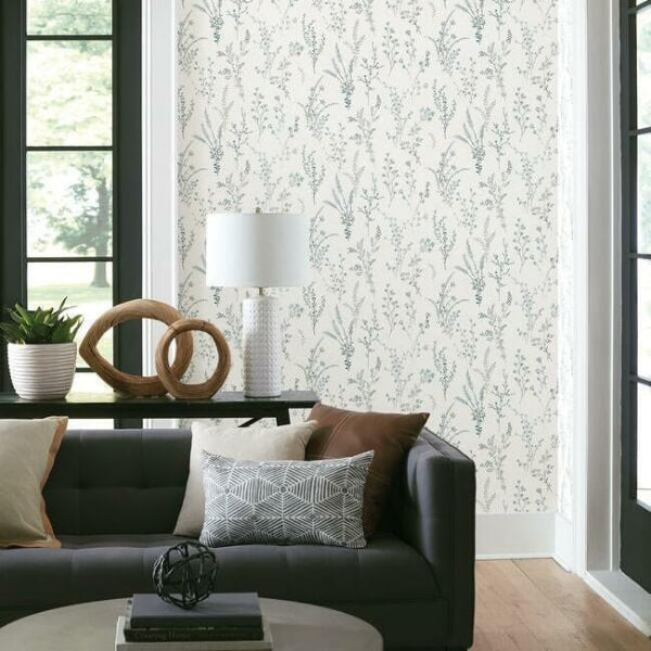 Wildflower Sprigs Blue & Green Wallpaper
