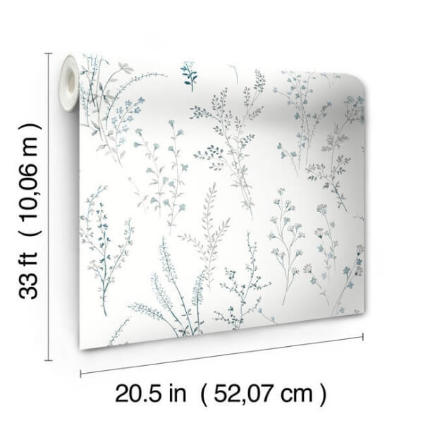 Wildflower Sprigs Blue & Green Wallpaper