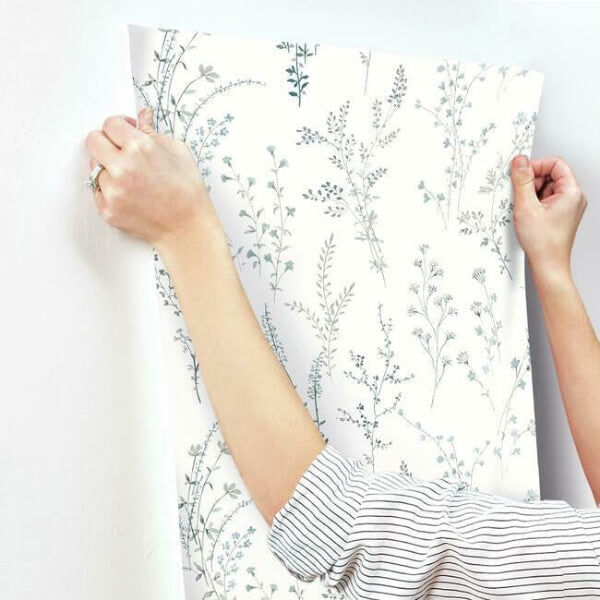Wildflower Sprigs Blue & Green Wallpaper