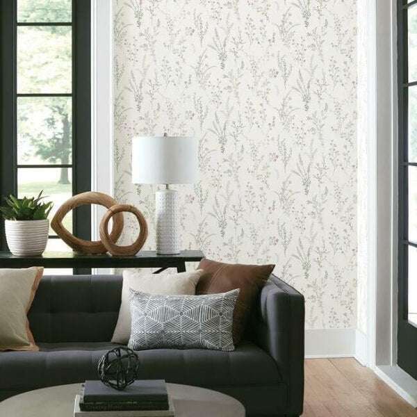 Wildflower Sprigs Pink & Green Wallpaper