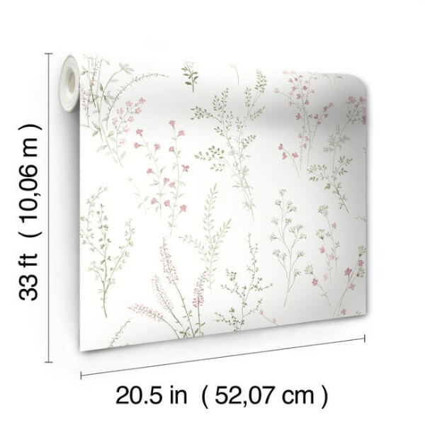 Wildflower Sprigs Pink & Green Wallpaper