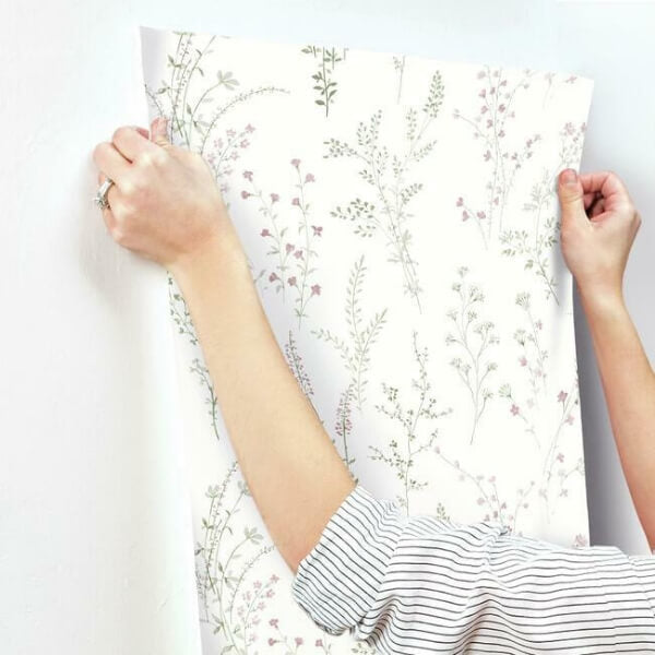 Wildflower Sprigs Pink & Green Wallpaper