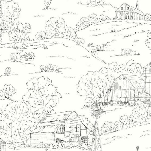 Pasture Toile Black & White Wallpaper