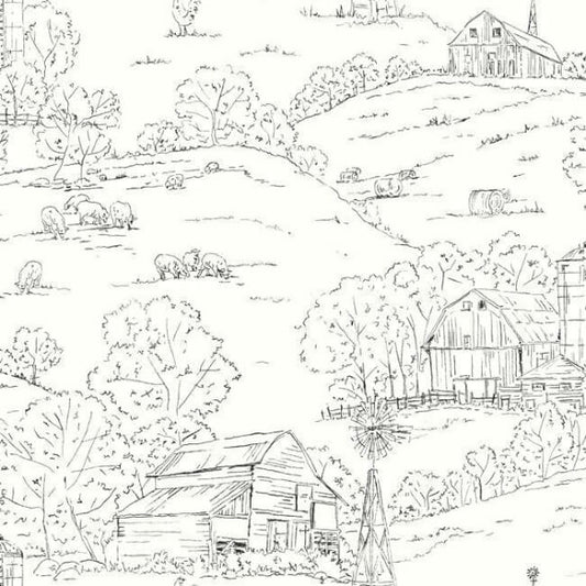 Pasture Toile Black & White Wallpaper