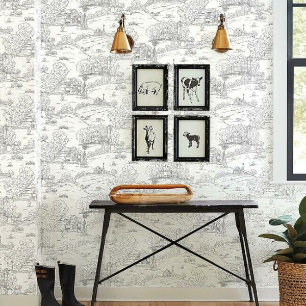 Pasture Toile Black & White Wallpaper
