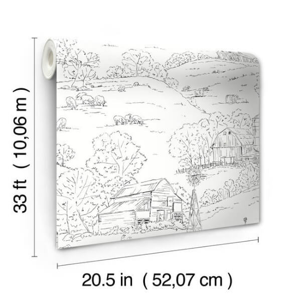 Pasture Toile Black & White Wallpaper