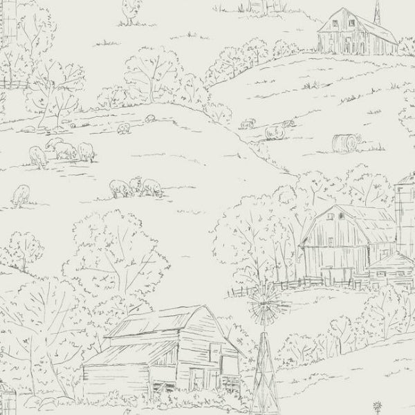 Pasture Toile Beige & Grey Wallpaper
