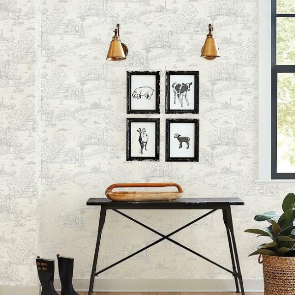 Pasture Toile Beige & Grey Wallpaper