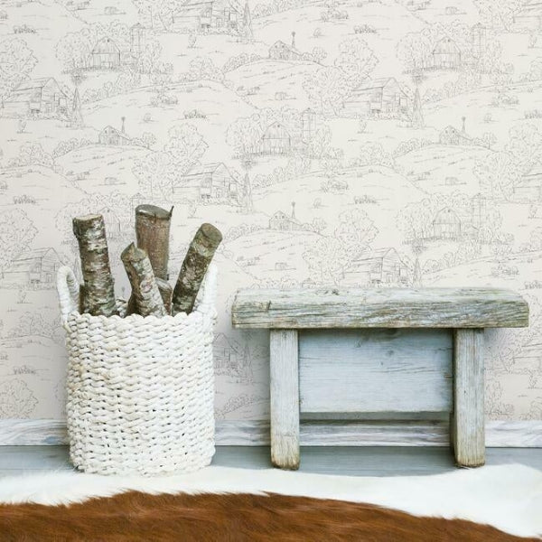 Pasture Toile Beige & Grey Wallpaper