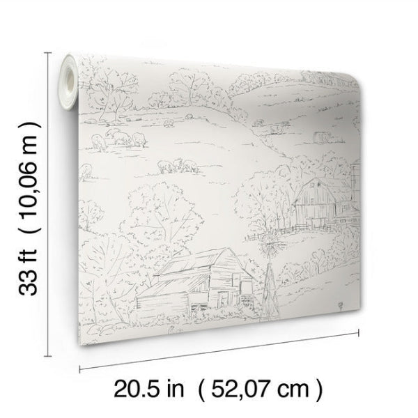 Pasture Toile Beige & Grey Wallpaper