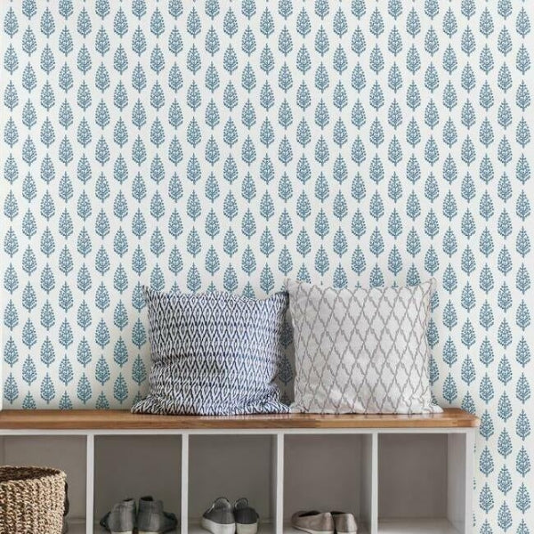 Paisley on Calico Blue Wallpaper