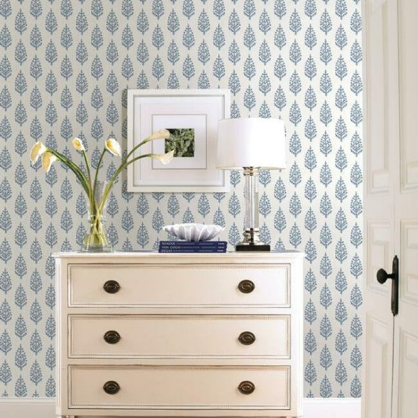 Paisley on Calico Blue Wallpaper