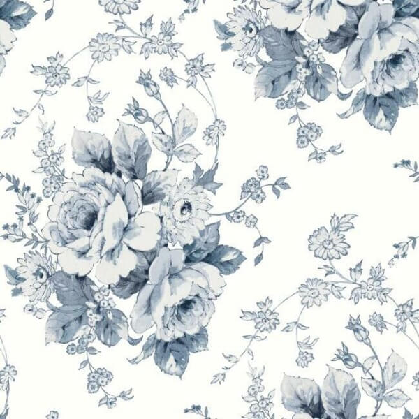 Heritage Rose Navy & White Wallpaper