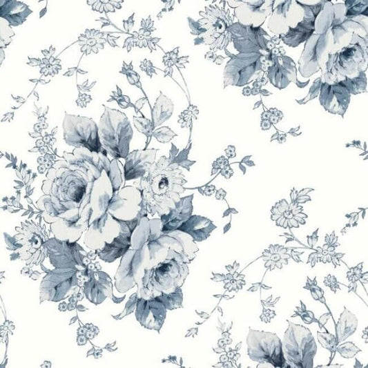 Heritage Rose Navy & White Wallpaper