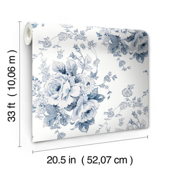 Heritage Rose Navy & White Wallpaper