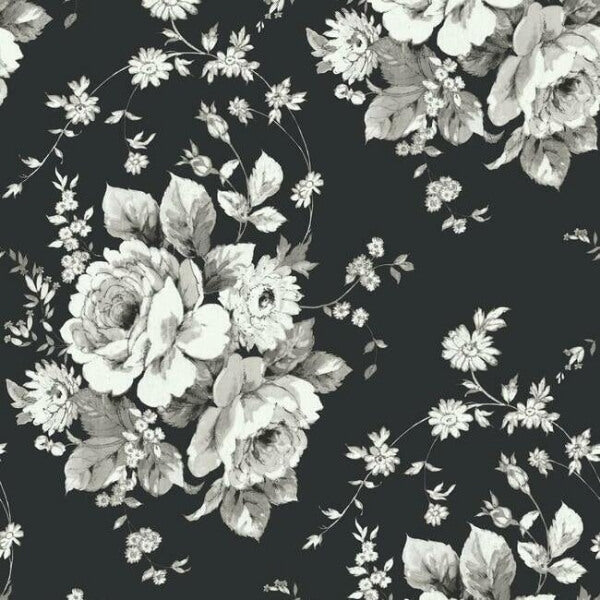 Heritage Rose Black & Grey Wallpaper