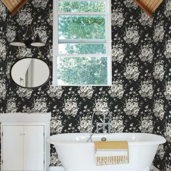 Heritage Rose Black & Grey Wallpaper