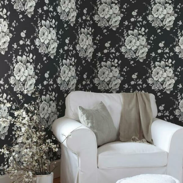 Heritage Rose Black & Grey Wallpaper