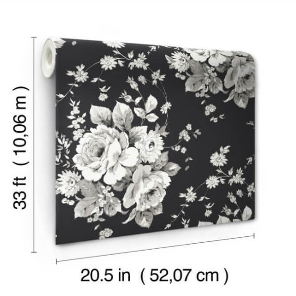 Heritage Rose Black & Grey Wallpaper