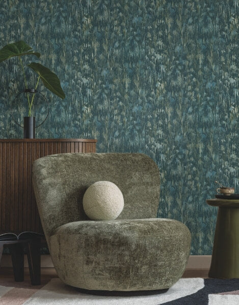 Gilded Plume Teal Wallpaper