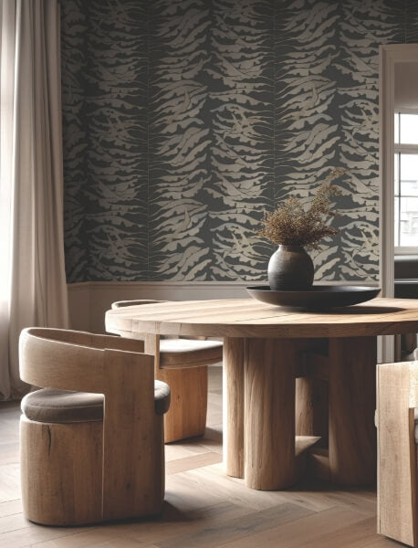 Leaf Column Black Wallpaper
