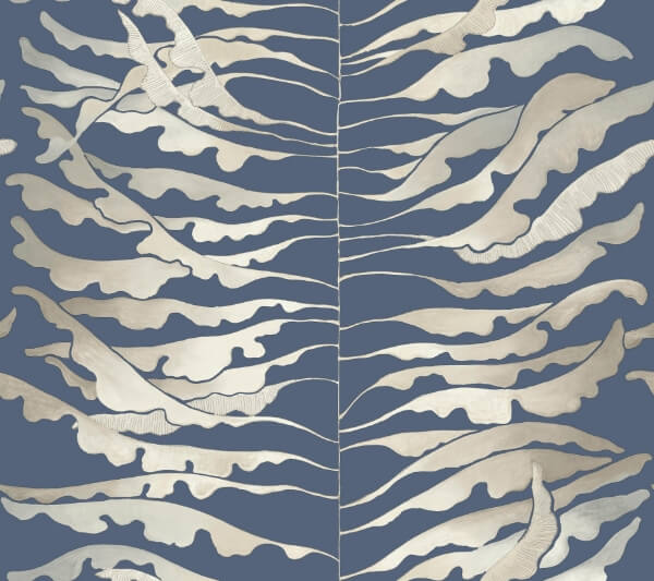 Leaf Column Navy Wallpaper