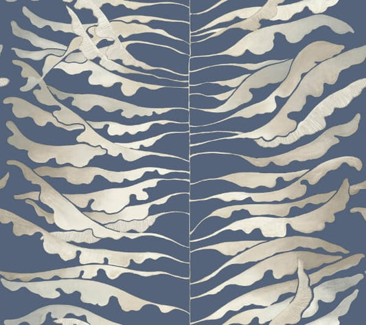 Leaf Column Navy Wallpaper